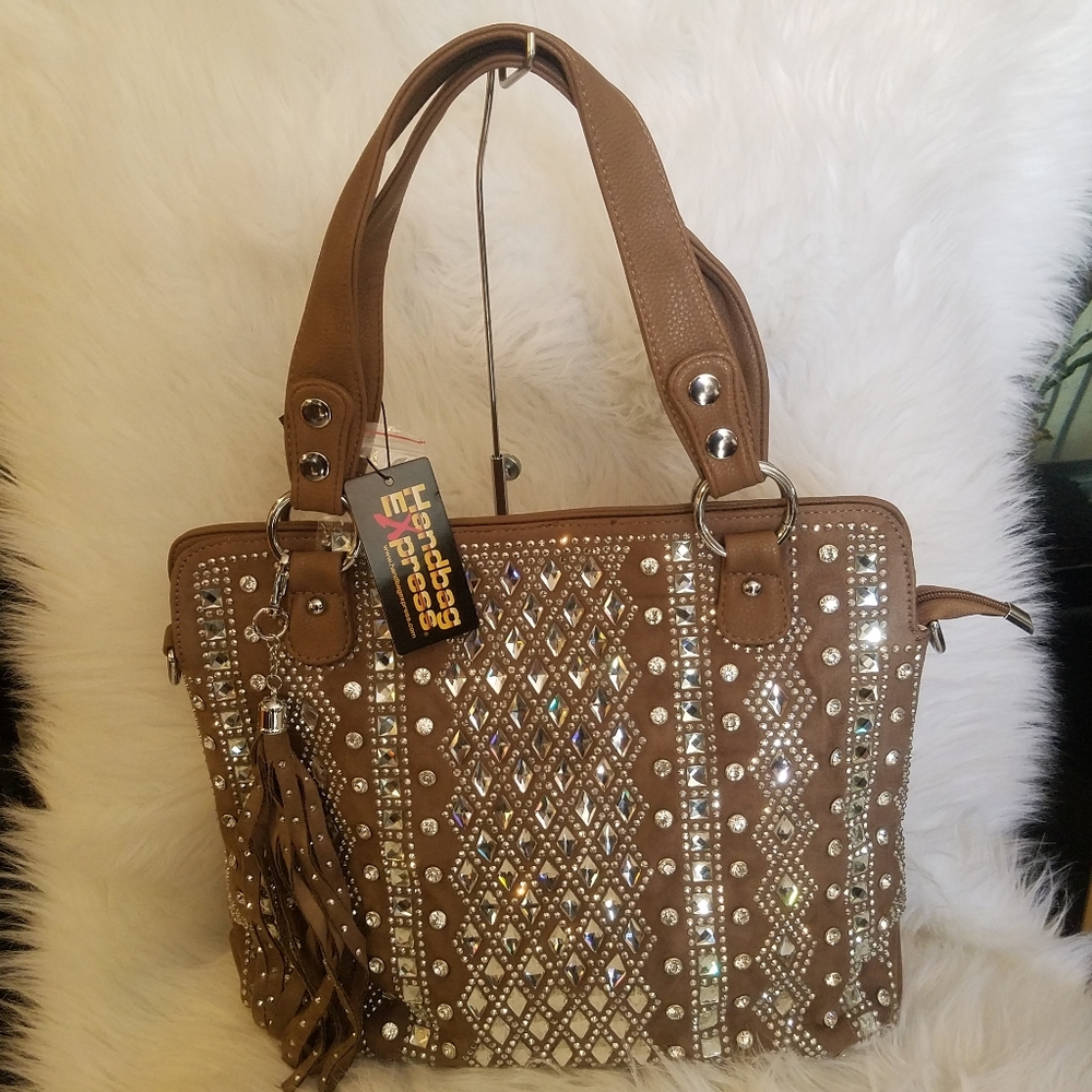 HANDBAG EXPRESS TAUPE BLING TOTE